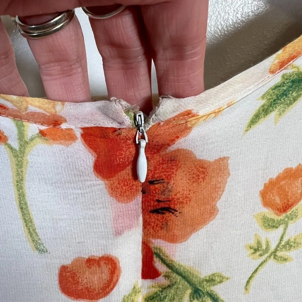 Vintage Bryn Connelly Midi Dress Size 10 Floral Orange Sleeveless Cottagecore